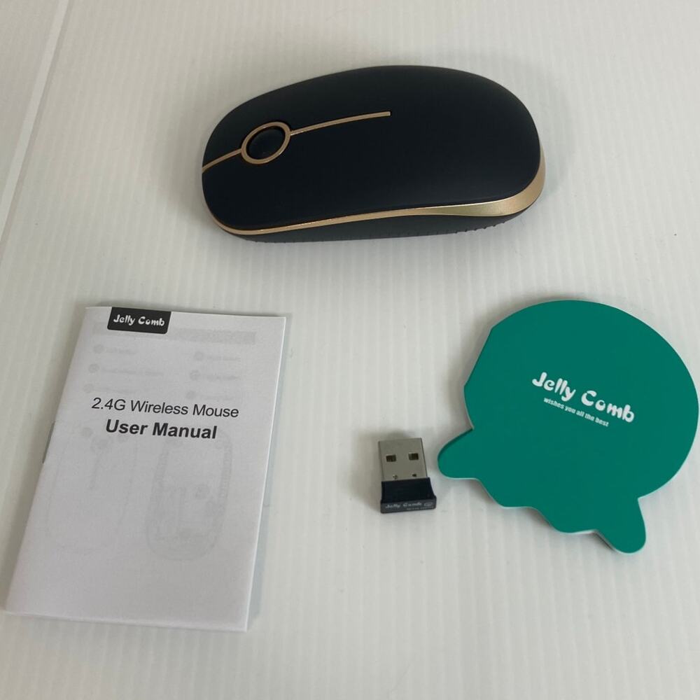 NWT Jelly Comb 2.4G Slim Wireless Mouse Black Gold Quiet Portable